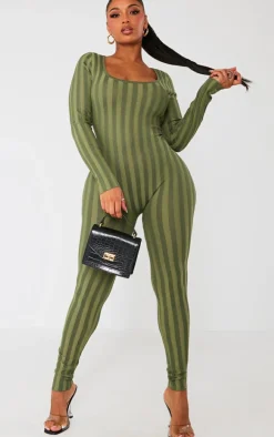 Shape Khaki Knit Contrast Scoop Neck Jumpsuit