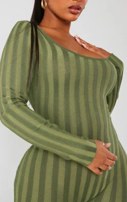 Shape Khaki Knit Contrast Scoop Neck Jumpsuit