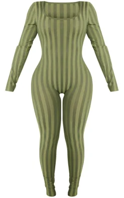 Shape Khaki Knit Contrast Scoop Neck Jumpsuit