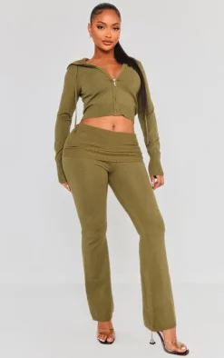 Shape Khaki Knit High Waist Foldover Waist Leggings