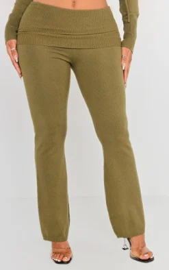 Shape Khaki Knit High Waist Foldover Waist Leggings