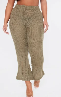 Shape Khaki Knit High Waist Flare Pants