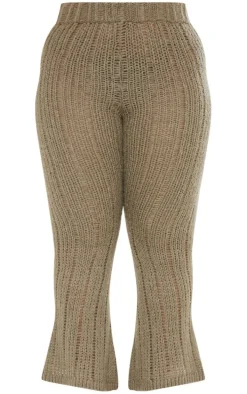Shape Khaki Knit High Waist Flare Pants