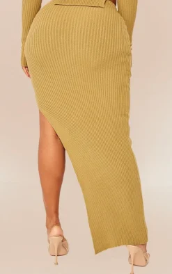 Shape Khaki Knit Split Side Detail Midaxi Skirt