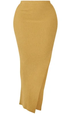 Shape Khaki Knit Split Side Detail Midaxi Skirt