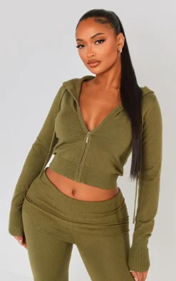 Shape Khaki Knit Zip Through Jacket