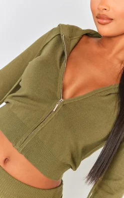 Shape Khaki Knit Zip Through Jacket