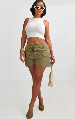Shape Khaki Lace Up Front Twill Shorts