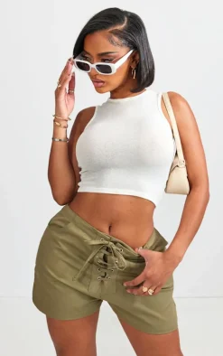 Shape Khaki Lace Up Front Twill Shorts
