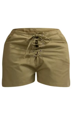 Shape Khaki Lace Up Front Twill Shorts
