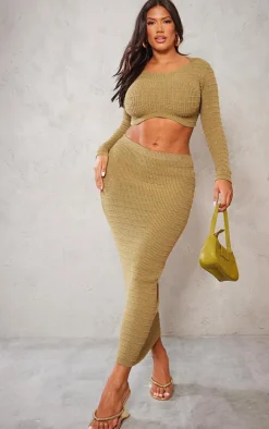 Shape Khaki Panelled Knit Midaxi Skirt