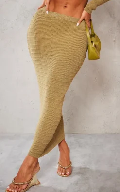 Shape Khaki Panelled Knit Midaxi Skirt