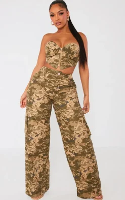 Shape Khaki Pixel Camo Pocket Detail Wide Leg Pants