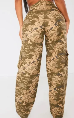 Shape Khaki Pixel Camo Pocket Detail Wide Leg Pants