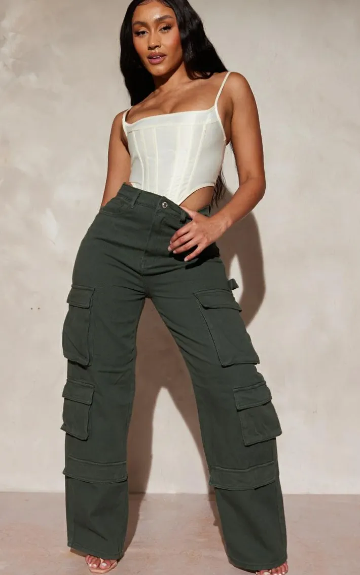 Shape Khaki Pocket Wide Leg Cargo Jeans