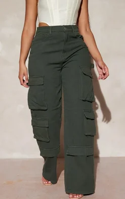 Shape Khaki Pocket Wide Leg Cargo Jeans