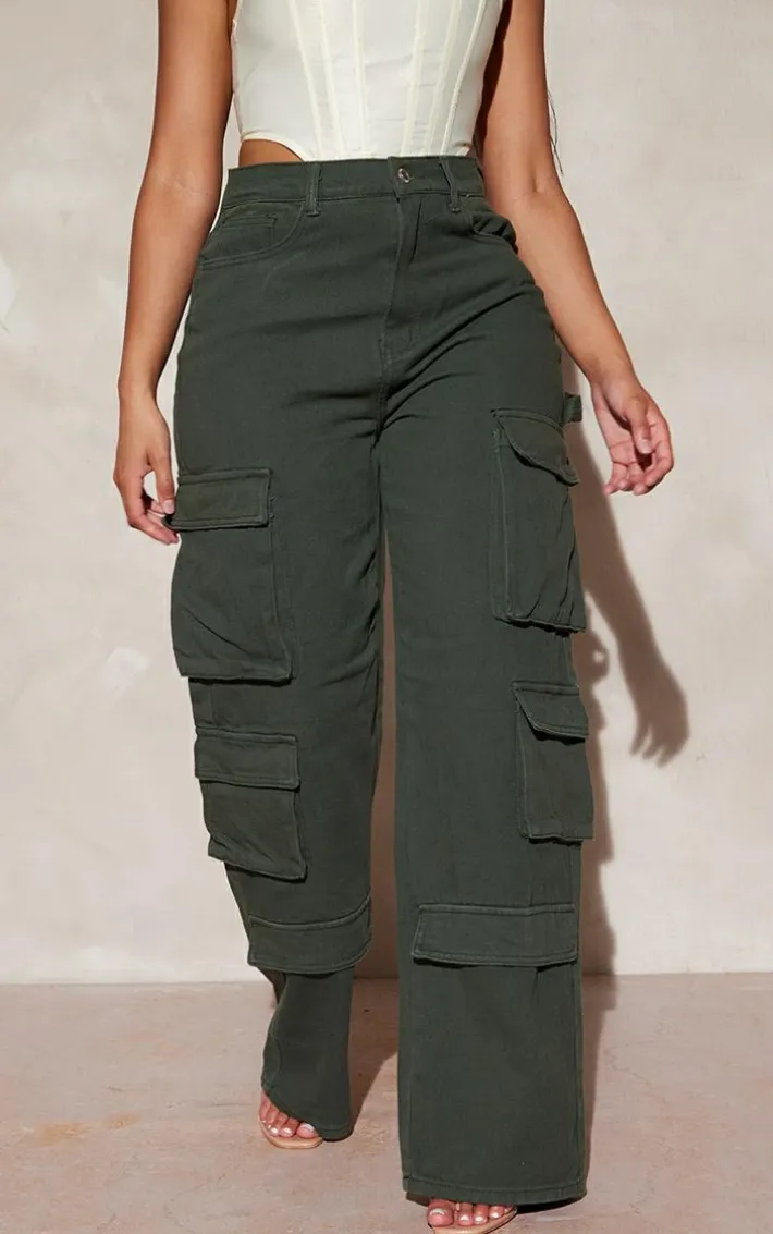 Shape Khaki Pocket Wide Leg Cargo Jeans