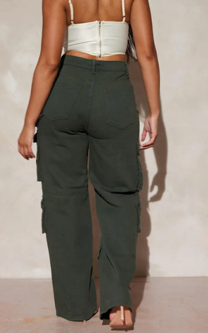 Shape Khaki Pocket Wide Leg Cargo Jeans