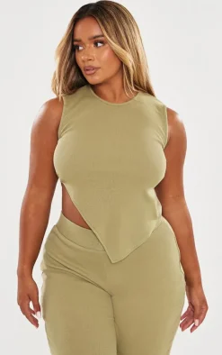 Shape Khaki Rib Asymmetric Sleeveless Top