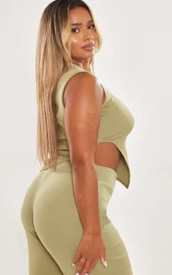 Shape Khaki Rib Asymmetric Sleeveless Top