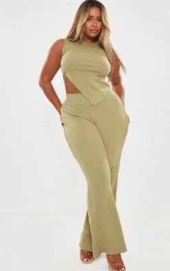 Shape Khaki Rib Asymmetric Sleeveless Top