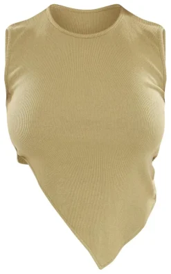 Shape Khaki Rib Asymmetric Sleeveless Top