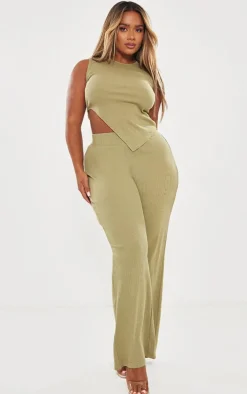 Shape Khaki Rib High Waisted Flare Pants