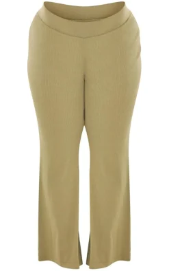 Shape Khaki Rib High Waisted Flare Pants