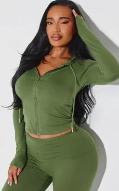 Shape Khaki Sculpted Zip Through Hoodie