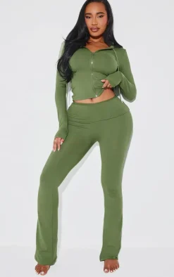 Shape Khaki Sculpted Zip Through Hoodie