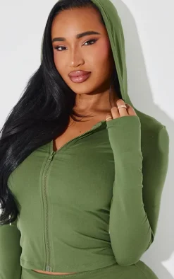 Shape Khaki Sculpted Zip Through Hoodie