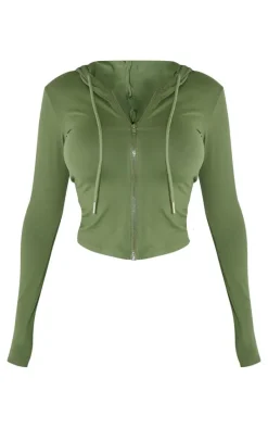 Shape Khaki Sculpted Zip Through Hoodie