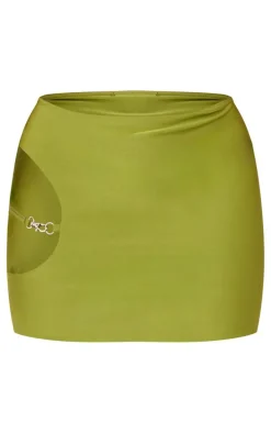 Shape Khaki Slinky Cut Out Detail Mini Skirt