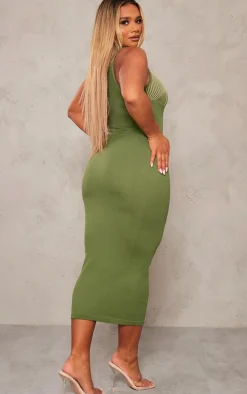 Shape Khaki Snatched Rib Contrast Midi Dress
