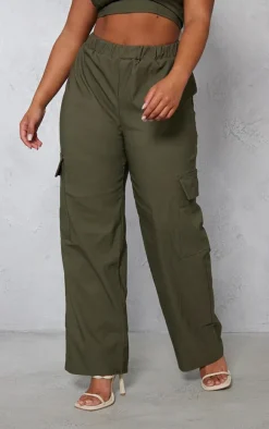 Shape Khaki Stretch Woven Pocket Detail Wide Leg Pants
