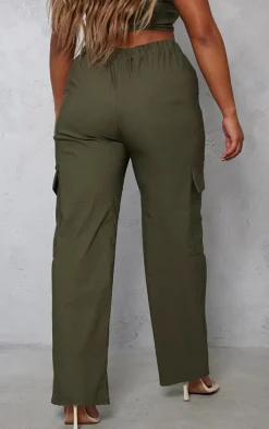 Shape Khaki Stretch Woven Pocket Detail Wide Leg Pants