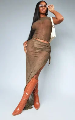 Shape Khaki Textured Jersey Maxi Skirt