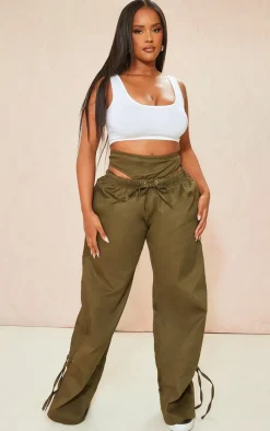 Shape Khaki Twill Cut Out Wide Leg Pants