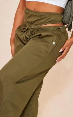 Shape Khaki Twill Cut Out Wide Leg Pants