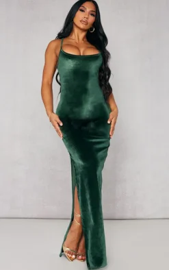 Shape Khaki Velvet Strappy Midaxi Dress