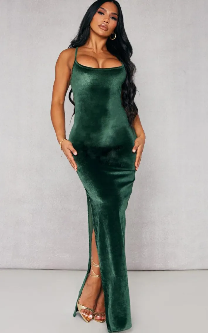 Shape Khaki Velvet Strappy Midaxi Dress