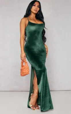 Shape Khaki Velvet Strappy Midaxi Dress