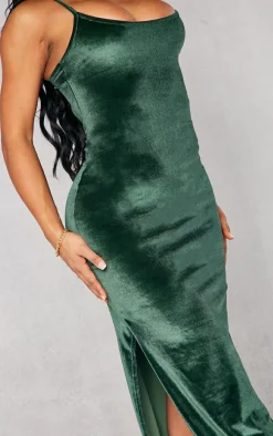 Shape Khaki Velvet Strappy Midaxi Dress