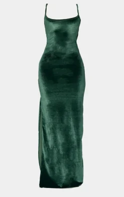 Shape Khaki Velvet Strappy Midaxi Dress