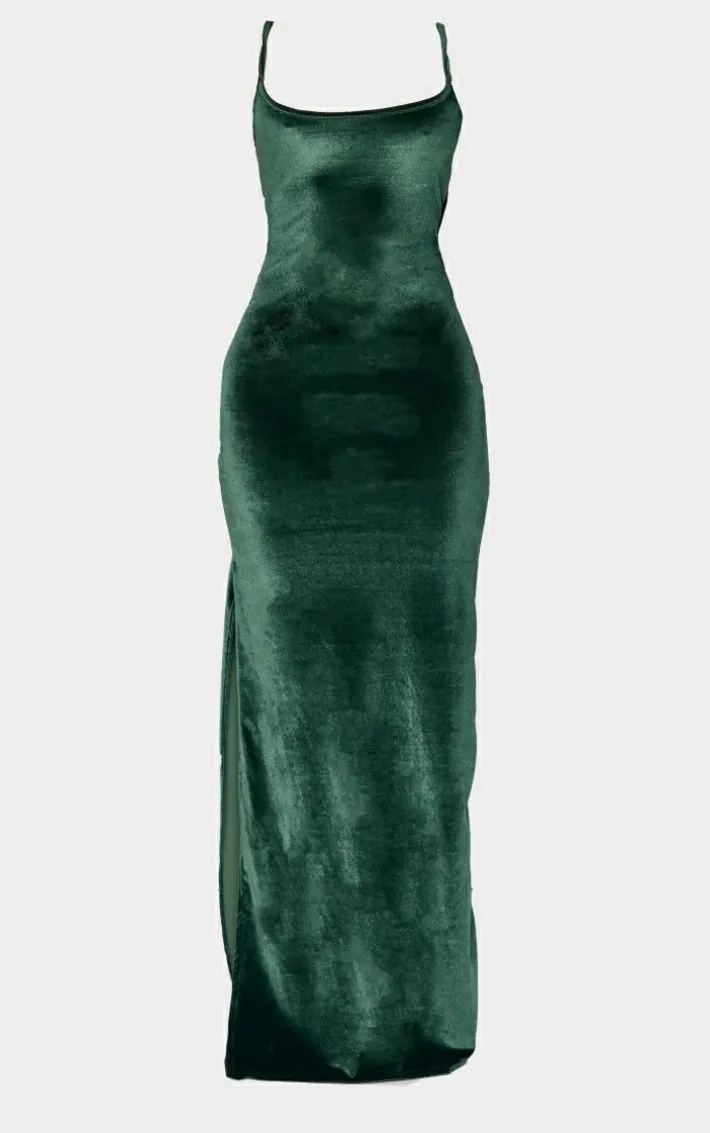 Shape Khaki Velvet Strappy Midaxi Dress
