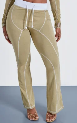 Shape Khaki Washed Cotton Seam Detail Flare Leggings