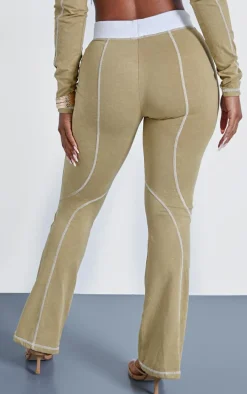 Shape Khaki Washed Cotton Seam Detail Flare Leggings