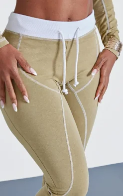 Shape Khaki Washed Cotton Seam Detail Flare Leggings