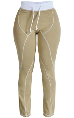 Shape Khaki Washed Cotton Seam Detail Flare Leggings