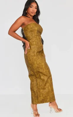 Shape Khaki Washed Effect Faux Leather Maxi Dress